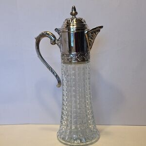 Vintage Italian Primerose Silver-plated Diamond Cut Glass Claret Wine Decanter